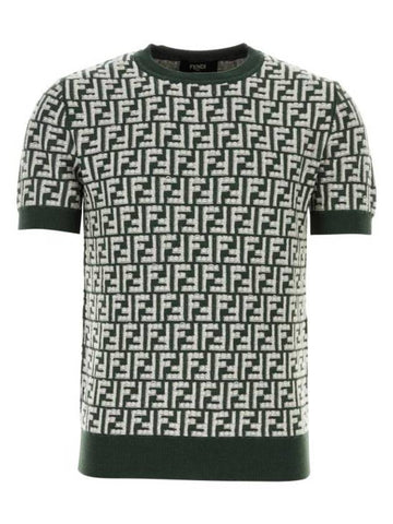 FF Motif Knitted Wool Short Sleeve T-shirt Green White - FENDI - BALAAN 1