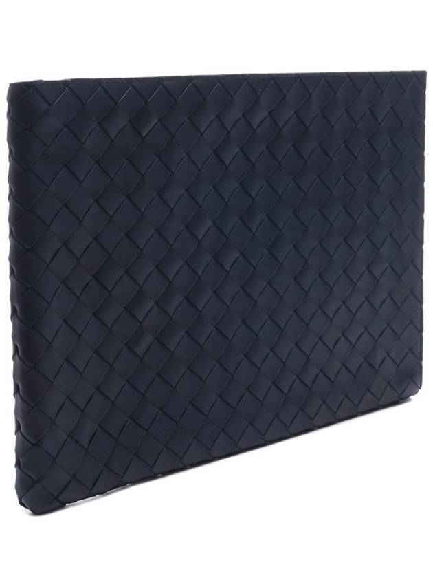 Intrecciato Half-Zip Clutch Bag Navy - BOTTEGA VENETA - BALAAN 4