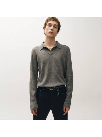 Layered V neck polo knit gray - NOIRER - BALAAN 1