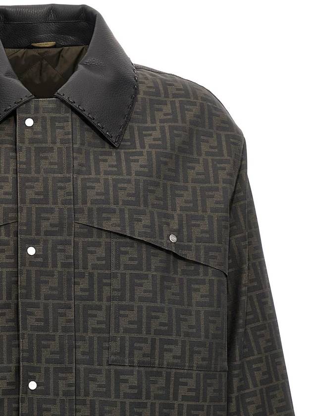 Waxed FF Jacquard Blouson Jacket Brown - FENDI - BALAAN 4