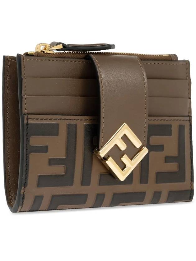 FF Diamond Embossed Logo Zip Card Holder Brown - FENDI - BALAAN 5