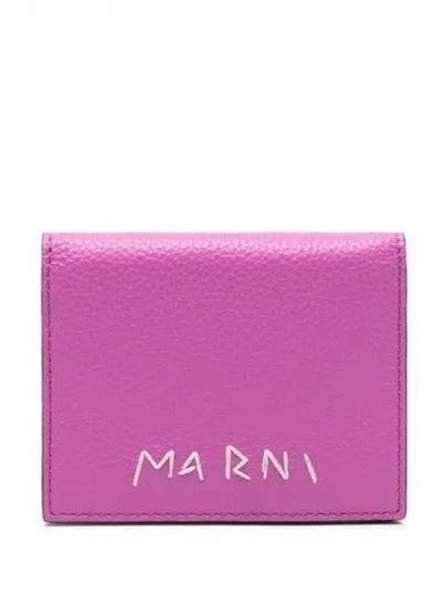 Embroidered Logo Leather Half Wallet Pink - MARNI - BALAAN 2