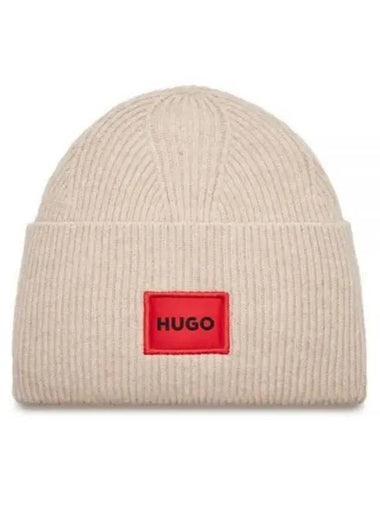 Green Ribbed beanie hat with red logo label 50496011 281 - HUGO BOSS - BALAAN 1