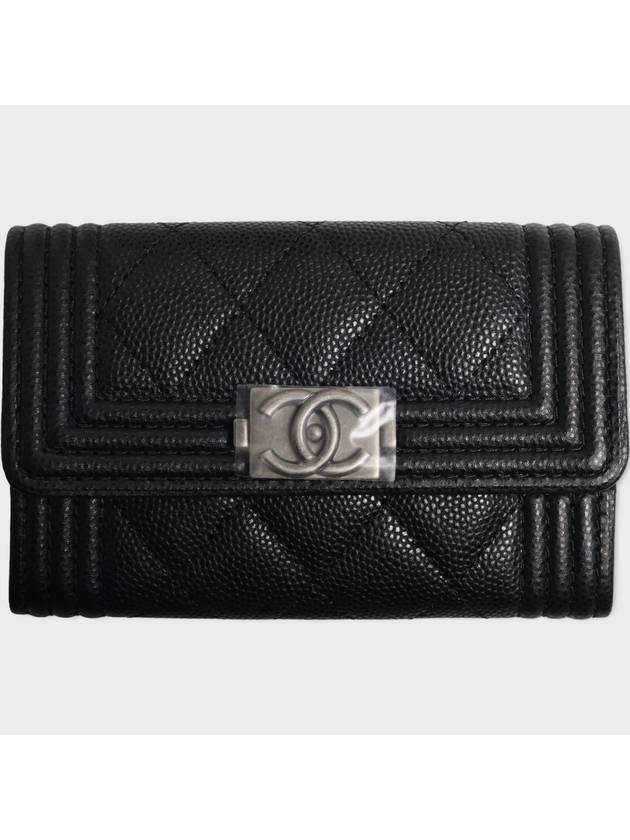 Boy Flap Card Holder Grained Calfskin Ruthenium Black - CHANEL - BALAAN.