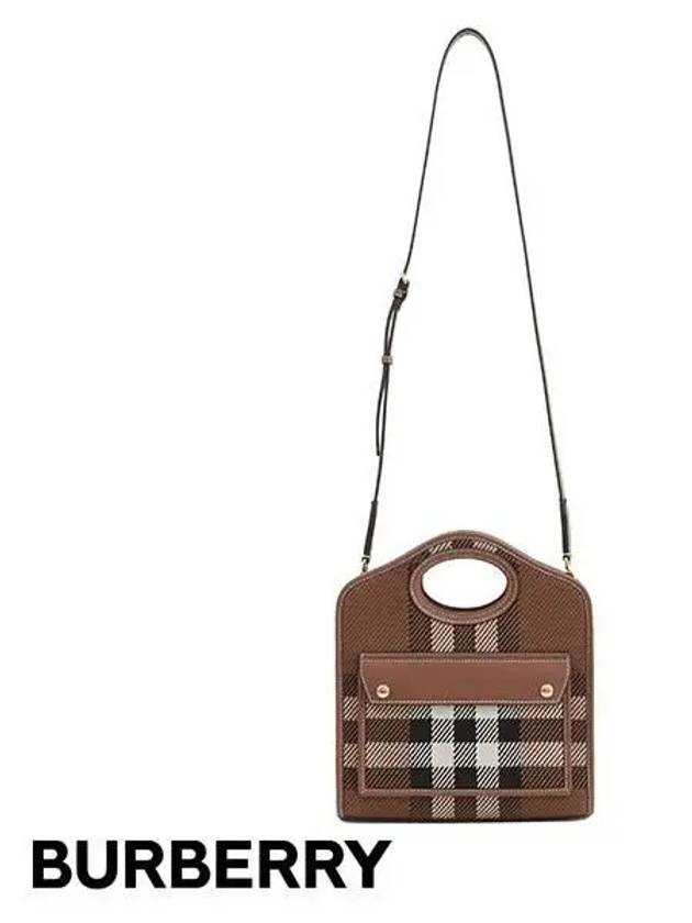 Mini Knit Check Leather Pocket Tote Bag Brown - BURBERRY - BALAAN 5