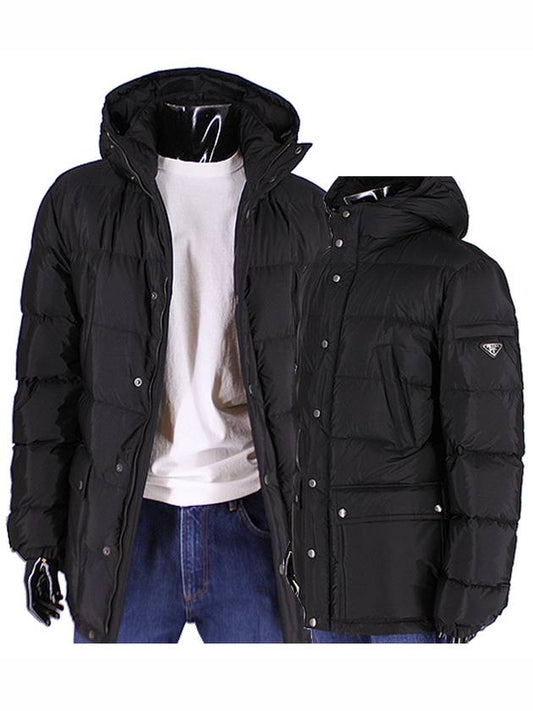 Triangle Logo Goose Down Half Padded Jacket Black - PRADA - BALAAN 2