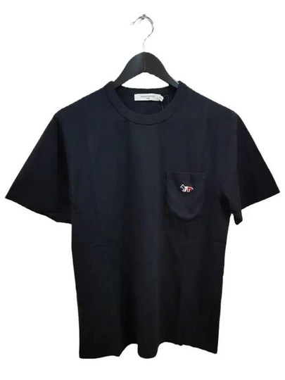 Tricolor Fox Patch Classic Pocket Short Sleeve T-Shirt Black - MAISON KITSUNE - BALAAN 2