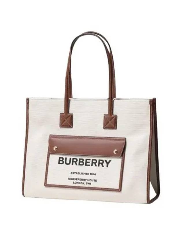 Medium Two-Tone Canvas and Leather Freya Tote Bag Natural Tan - BURBERRY - BALAAN 2