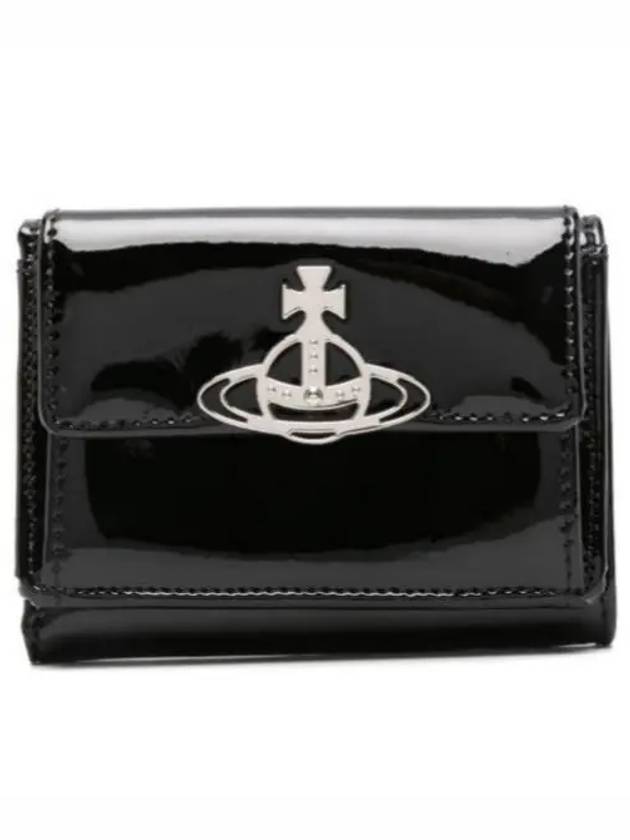 Logo Small Shiny Patent Flap Half Wallet Black - VIVIENNE WESTWOOD - BALAAN 2