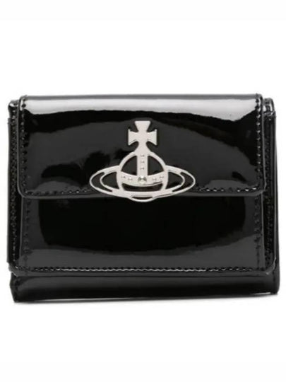 Logo Small Shiny Patent Flap Half Wallet Black - VIVIENNE WESTWOOD - BALAAN 2