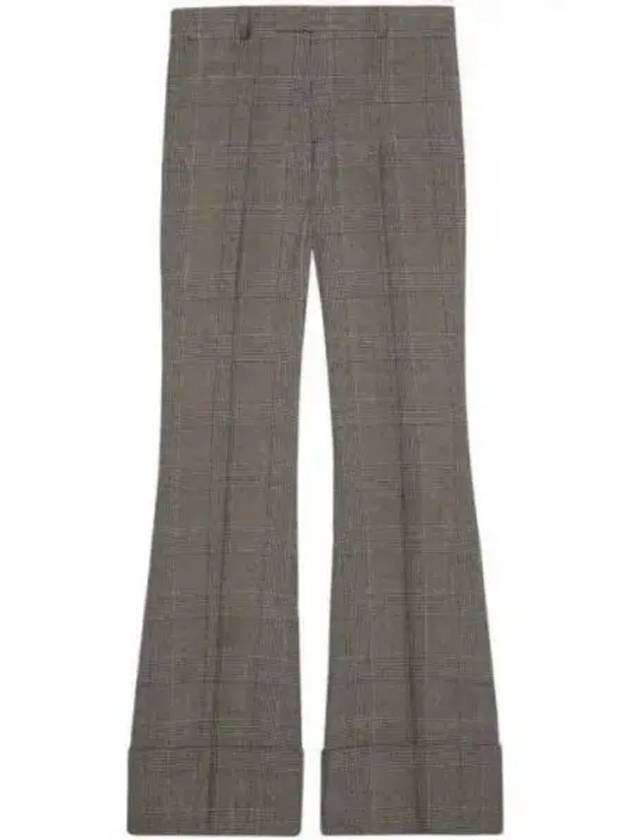 Prince Of Wales Wool Linen Straight Pants Grey - GUCCI - BALAAN 2