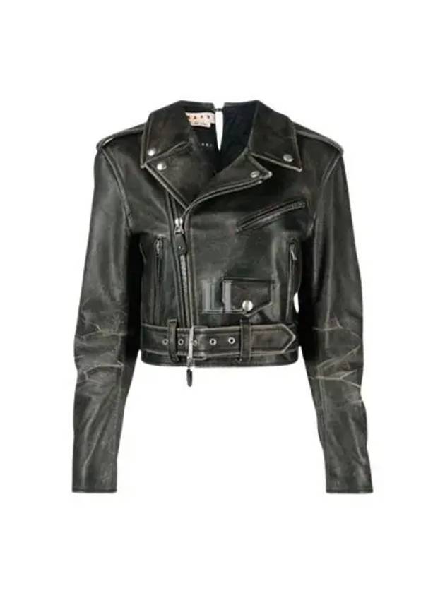 Women's Two-Tone Leather Crop Biker Jacket Black - MARNI - BALAAN 2