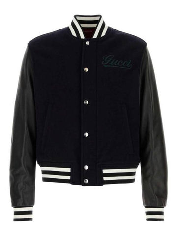 Varsity Wool Leather Jacket Navy - GUCCI - BALAAN 1