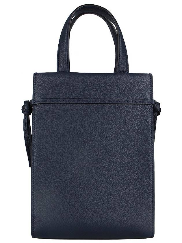 Mini Logo Leather Tote Bag Navy - FENDI - BALAAN 6