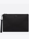 A4 Pouch CD Icon Signature Grained Calfskin Clutch Bag Black - DIOR - BALAAN.