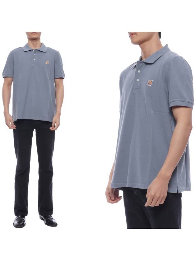 Fox Head Patch Cotton Polo Shirt Blue - MAISON KITSUNE - BALAAN 3