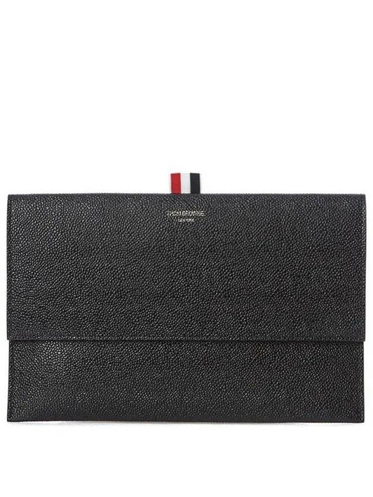 Pebbled Calfskin Flap Folio Clutch Bag Black - THOM BROWNE - BALAAN 2