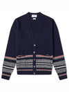 Seasonal Jacquard Striped V-neck Cardigan Navy - THOM BROWNE - BALAAN 2