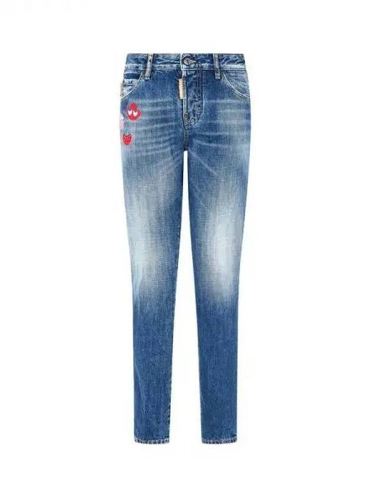 Women's PacMan Patch Washed Cool Girl Jeans COOL GIRL Blue 270718 - DSQUARED2 - BALAAN 1