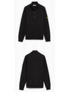 Logo Badge Half Zipper Cotton Fleece Knit Top Black - STONE ISLAND - BALAAN 5