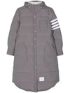 Downfilled Ripstop Classic 4 Striped Hoodie Down Long Padding Grey - THOM BROWNE - BALAAN 1