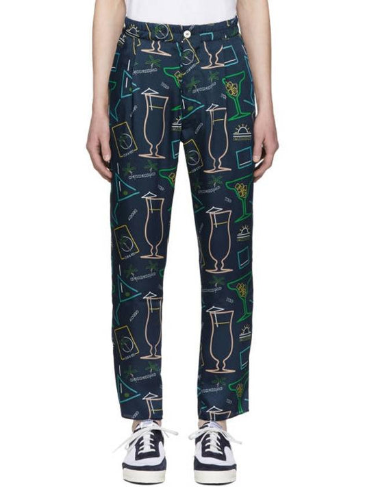 Blue Satin Cocktail Print Trousers - SUNNEI - BALAAN 1