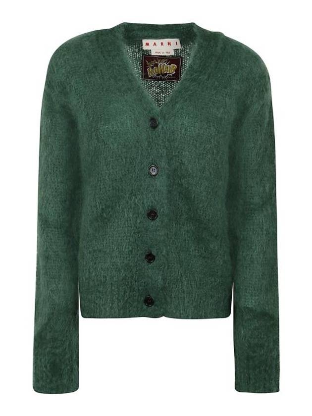 V-Neck Mohair Long Cardigan Emerald - MARNI - BALAAN 2