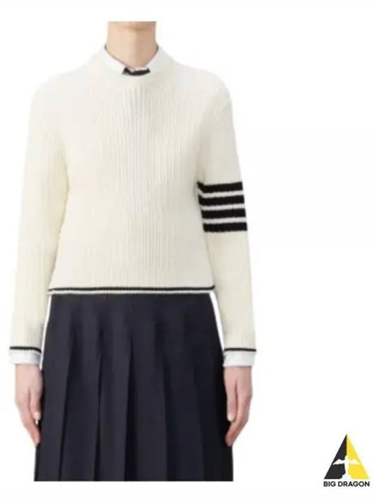 4 Bar Stripe Cable Knit Top White - THOM BROWNE - BALAAN 2