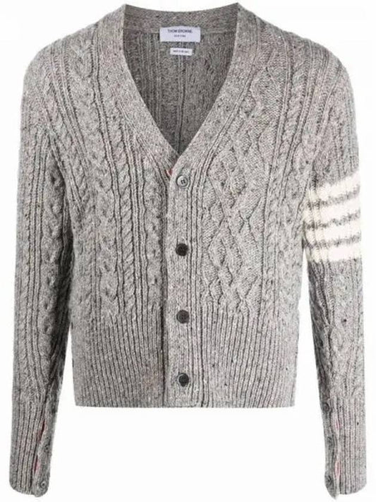 Aran Cable Diagonal Cardigan Grey - THOM BROWNE - BALAAN 2