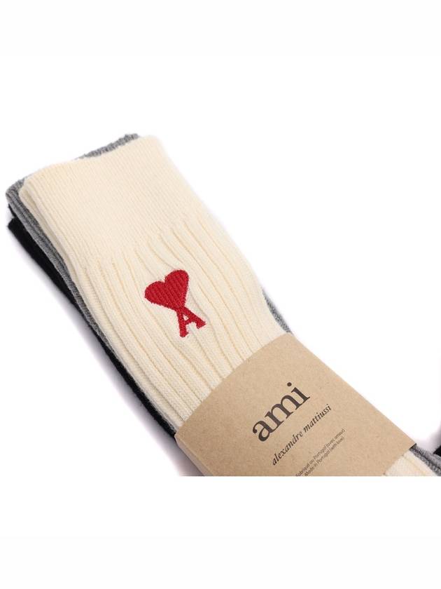 Heart Logo Embroidered Cotton Socks 3 Pack - AMI - BALAAN.