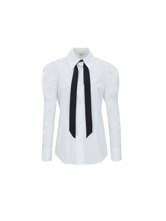 Mutton Sleeve Black Tie Blouse White - NARU KANG - BALAAN 1