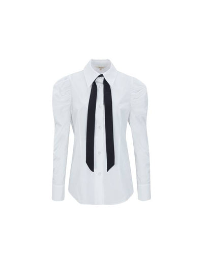 Mutton Sleeve Black Tie Blouse White - NARU KANG - BALAAN 2