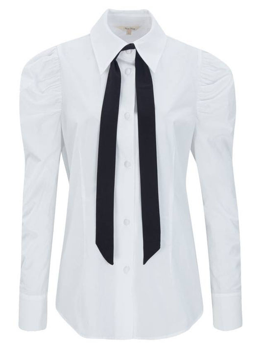 Mutton Sleeve Black Tie Blouse White - NARU KANG - BALAAN 2