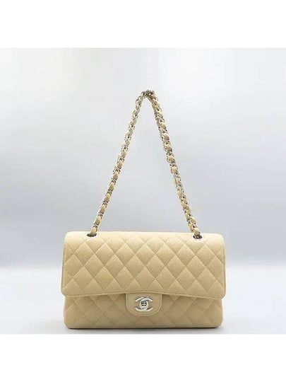 A01112 Beige color caviar skin classic medium M size silver logo chain flap shoulder bag - CHANEL - BALAAN 2