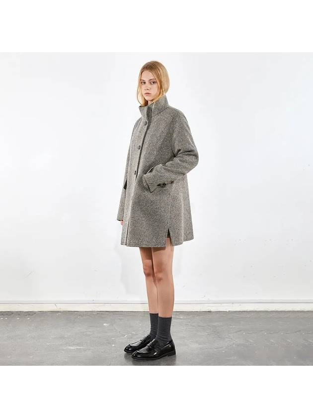 China Collar Side Slit Homespun Half Coat Gray - VOYONN - BALAAN 3