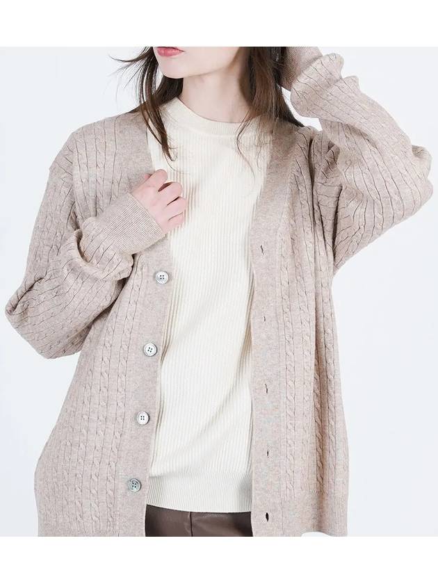 Silket Cable Y neck Cardigan Beige - CHANCE'S NOI - BALAAN 3