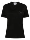 Embroidered Glitter Logo Cotton Short Sleeve T Shirt Black - MSGM - BALAAN 2