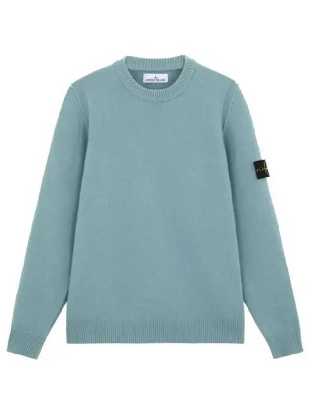 Logo Patch Lambswool Crewneck Knit Top Blue - STONE ISLAND - BALAAN 2