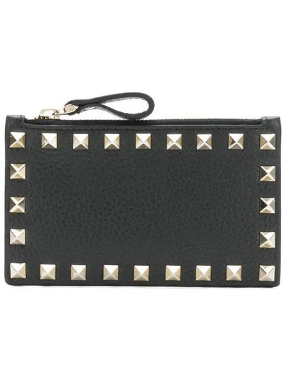 Rockstud Zipper Card Wallet Black - VALENTINO - BALAAN 2