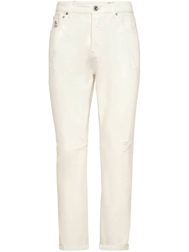 Ripped Straight-Leg Jeans Off White - BRUNELLO CUCINELLI - BALAAN 2