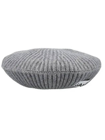 Logo Rib Edge Wool Beret Paloma Melange - GANNI - BALAAN 1