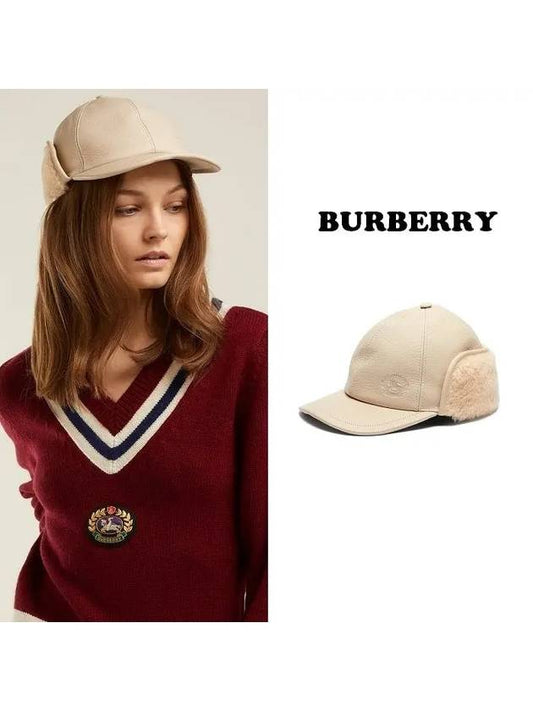 Leather and Shearling Explorer Cap 8005520 - BURBERRY - BALAAN 1