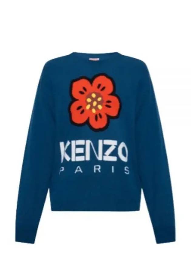 Boke Flower Merino Wool Knit Top Blue - KENZO - BALAAN 2