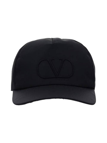 V Embroidered Logo Nylon Ball Cap Black - VALENTINO - BALAAN 1