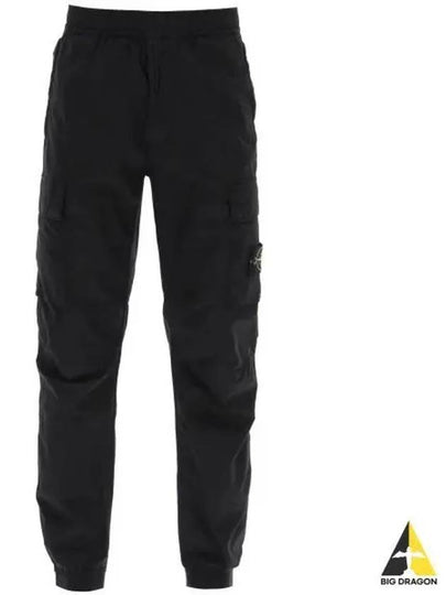 Stretch Cotton Tela Paracadute Cargo Straight Pants Black - STONE ISLAND - BALAAN 2