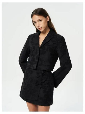 Boucle jacquard suit crop blazer black domestic product - GANNI - BALAAN 1