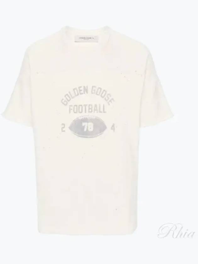 Raw Edge On The Front Cotton Short Sleeve T-Shirt Aged White - GOLDEN GOOSE - BALAAN 2