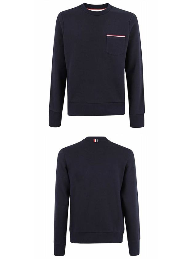 Men's Three-Stripe Tab Pocket Loopback Crew Neck Sweatshirt Navy - THOM BROWNE - BALAAN 6