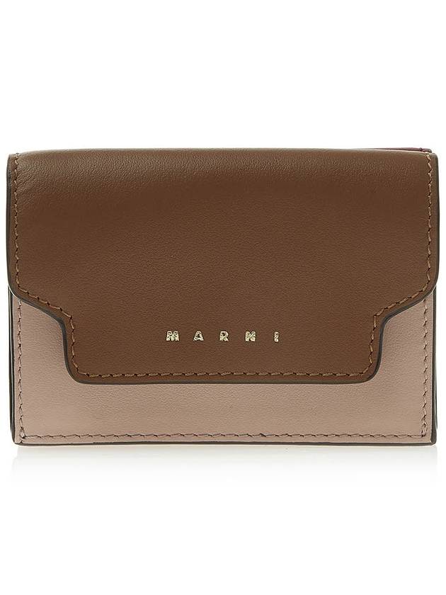 Saffiano Leather Tri-fold Half Wallet Brown - MARNI - BALAAN.