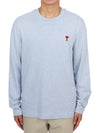 Chain Stitch Heart Logo Long Sleeve T-Shirt Blue - AMI - BALAAN 2